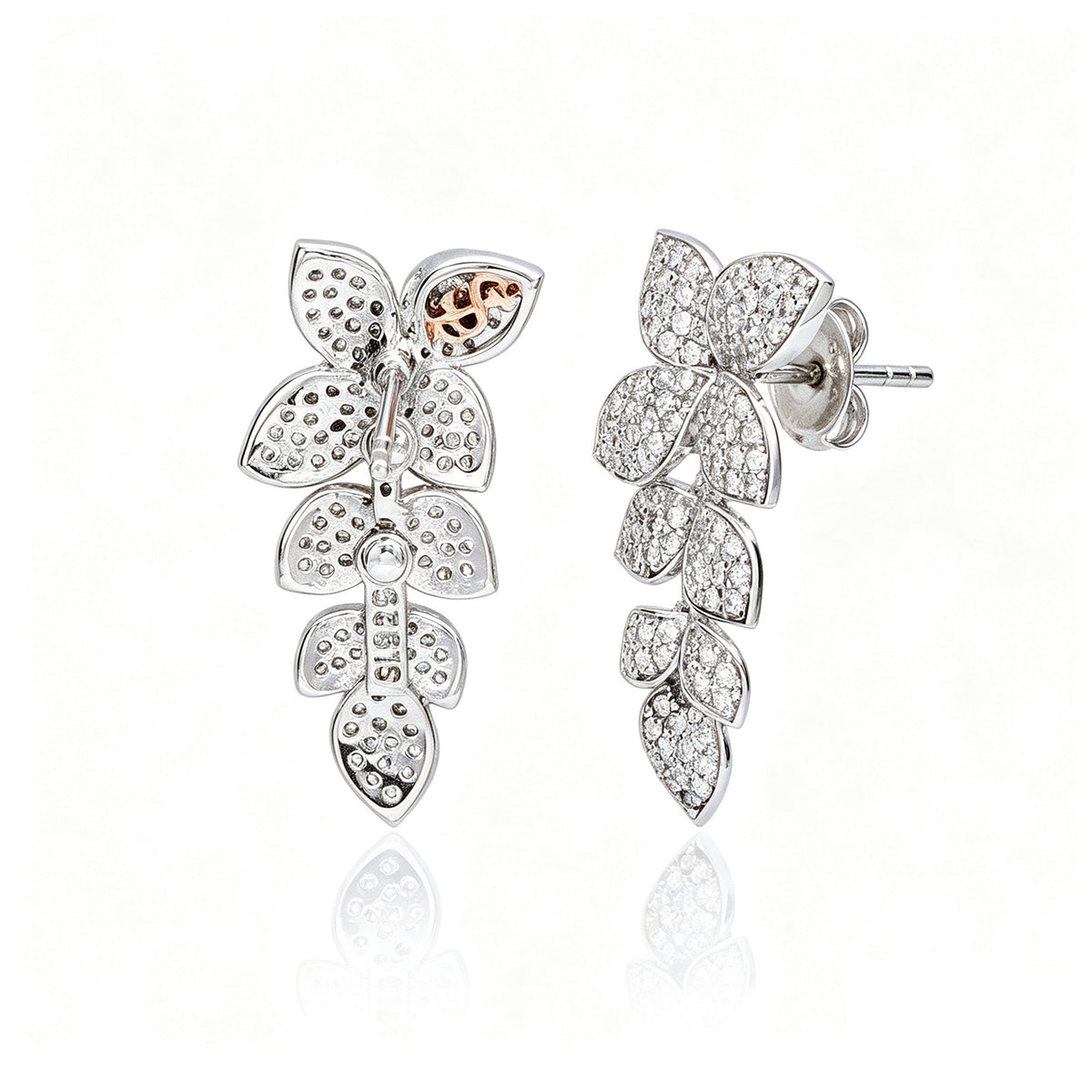 Suzy Levian Sterling Silver Cubic Zirconia Pave Floral Drop Dangle Earrings