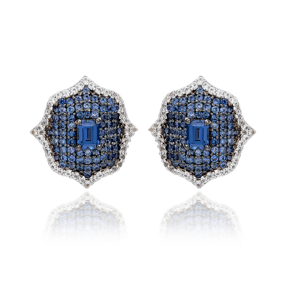 Suzy Levian Sterling Silver Blue Sapphire & Created White Sapphire Medallion Earrings