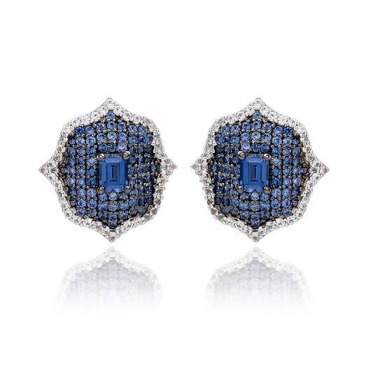Suzy Levian Sterling Silver Blue Sapphire & Created White Sapphire Medallion Earrings