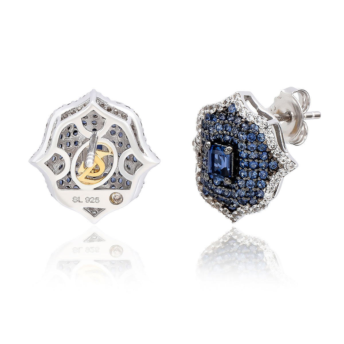 Suzy Levian Sterling Silver Blue Sapphire & Created White Sapphire Medallion Earrings