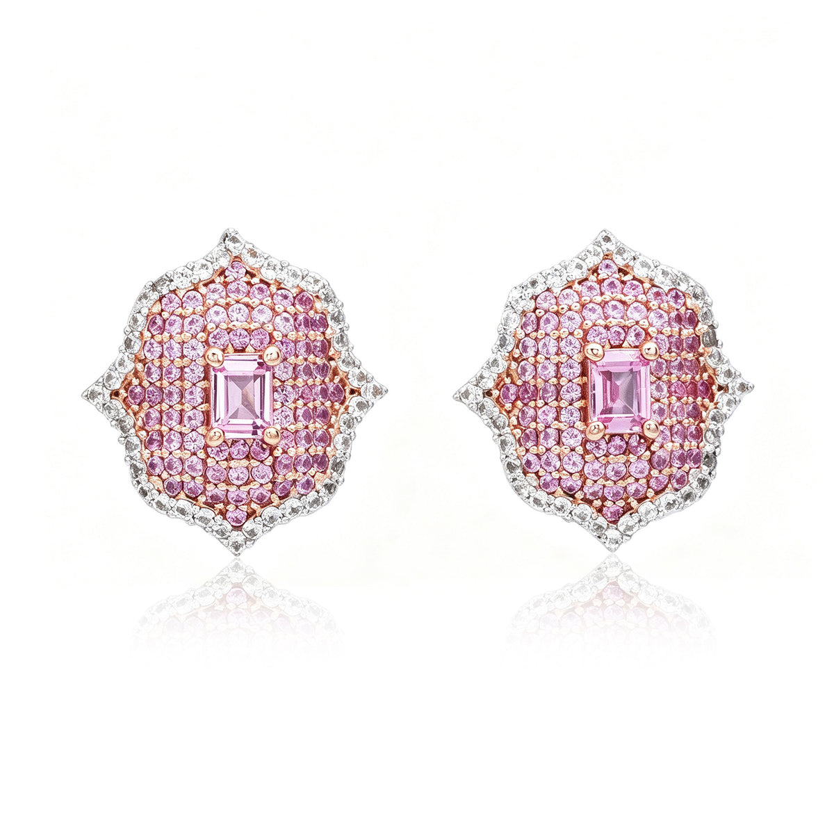 Suzy Levian Sterling Silver Pink Sapphire & Created White Sapphire Medallion Earrings