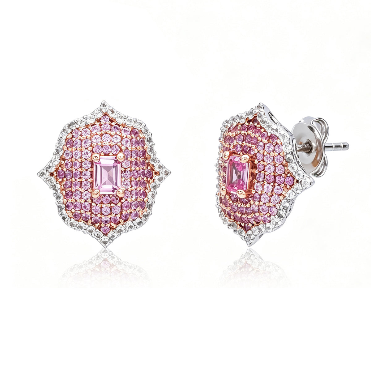 Suzy Levian Sterling Silver Pink Sapphire & Created White Sapphire Medallion Earrings