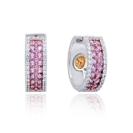 Suzy Levian Sterling Silver Pave Pink Sapphire Created White Sapphire Huggie Hoop Earrings