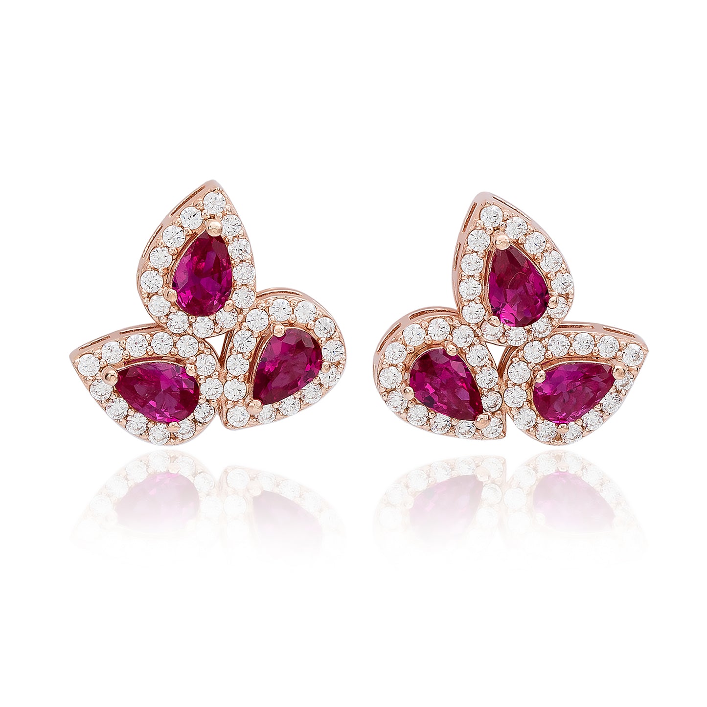 Suzy Levian Rose Sterling Silver Pear Shape Red & White Cubic Zirconia Earrings