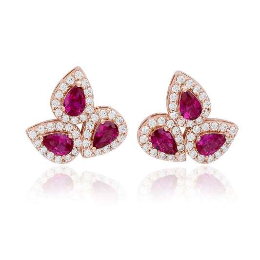 Suzy Levian Rose Sterling Silver Pear Shape Red & White Cubic Zirconia Earrings