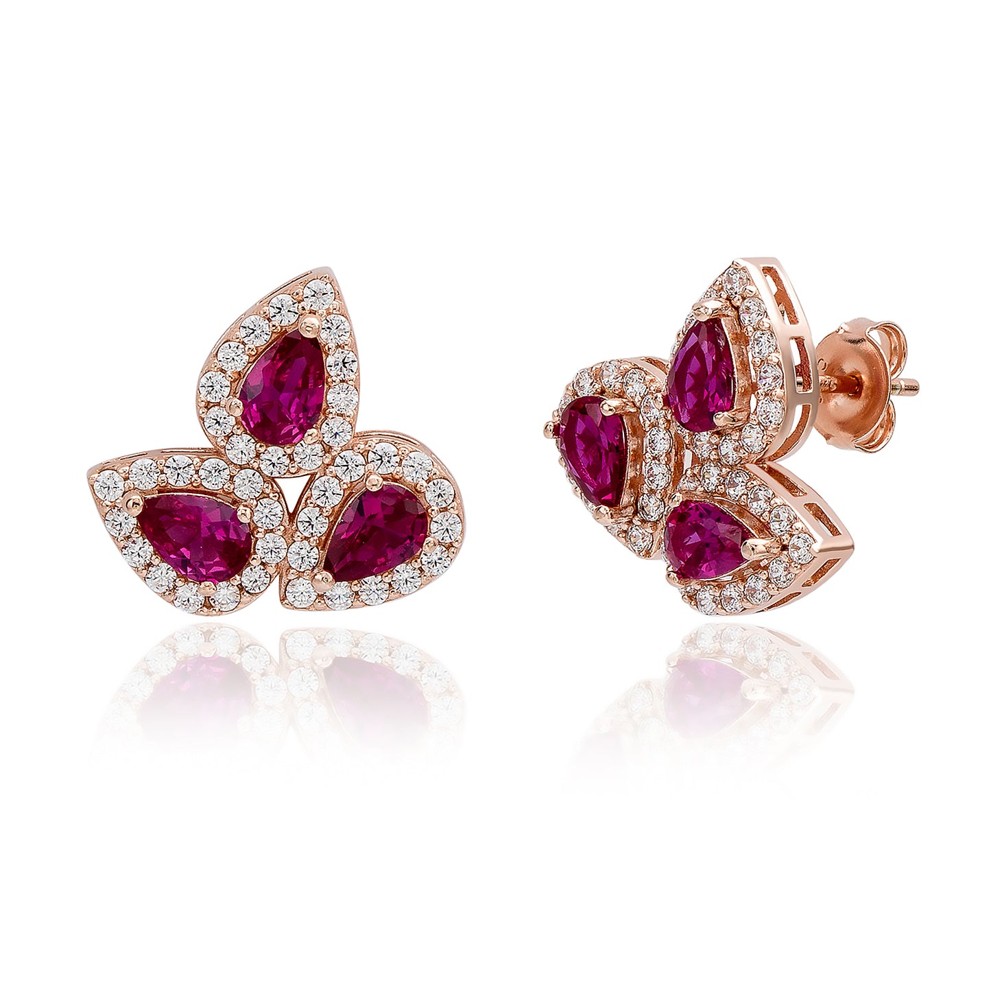 Suzy Levian Rose Sterling Silver Pear Shape Red & White Cubic Zirconia Earrings