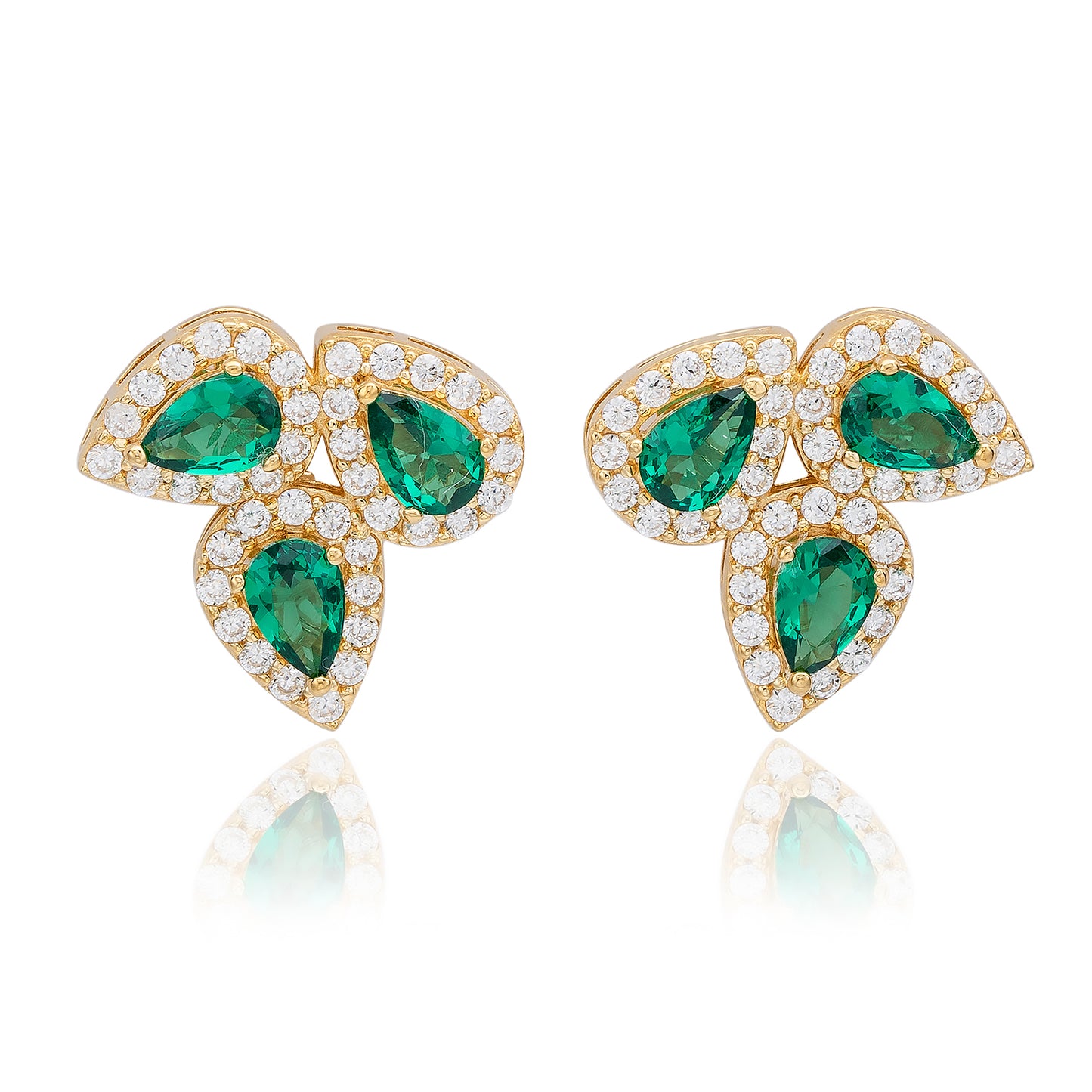 Suzy Levian Yellow Sterling Silver Pear Shape Green & White Cubic Zirconia Earrings
