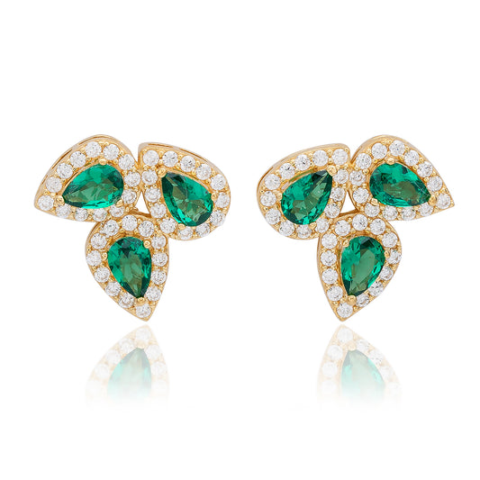 Suzy Levian Yellow Sterling Silver Pear Shape Green & White Cubic Zirconia Earrings