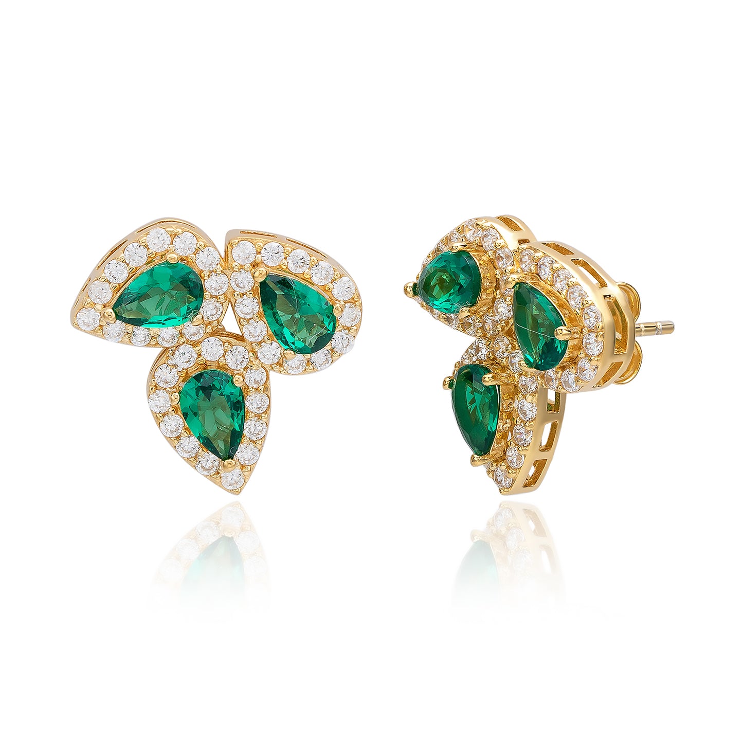 Suzy Levian Yellow Sterling Silver Pear Shape Green & White Cubic Zirconia Earrings