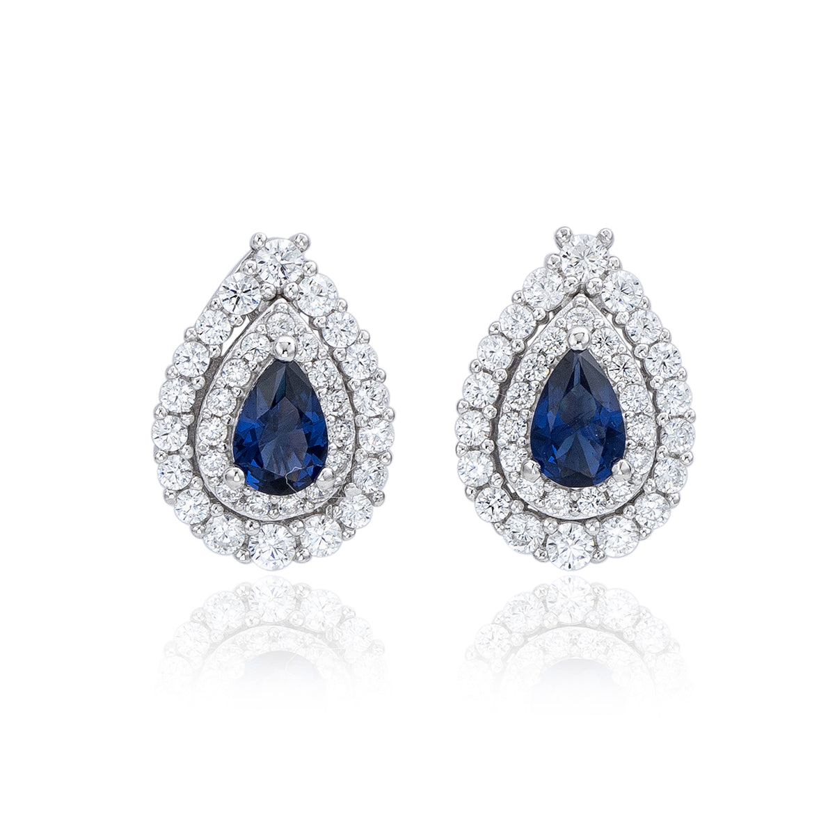 Suzy Levian Sterling Silver Pear Shape Blue & White Cubic Zirconia Earrings