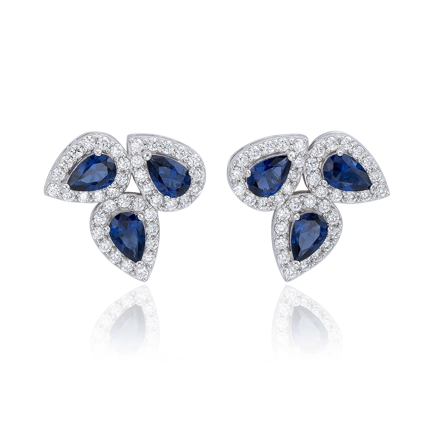 Suzy Levian Sterling Silver Pear Shape Blue & White Cubic Zirconia Earrings