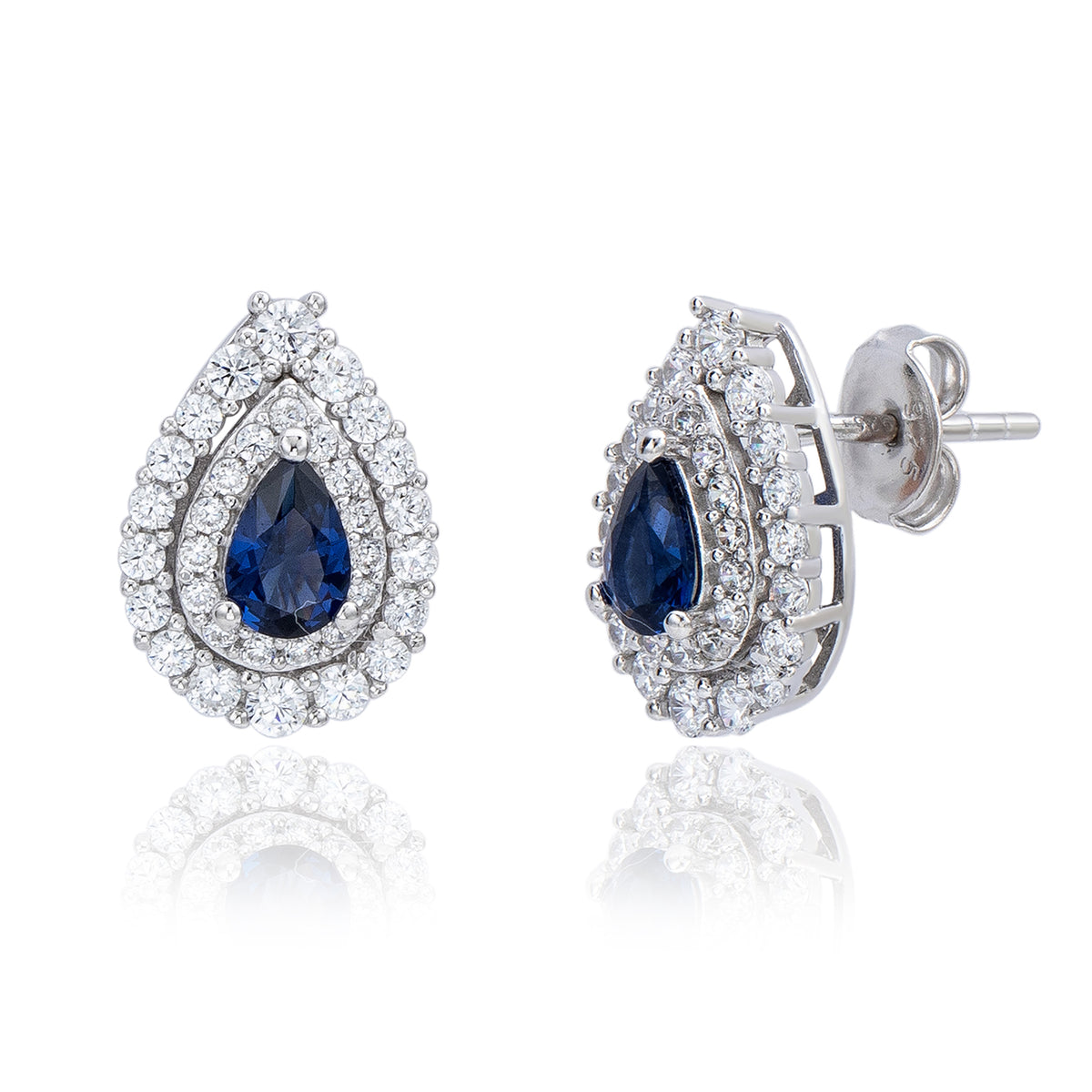 Suzy Levian Sterling Silver Pear Shape Blue & White Cubic Zirconia Earrings