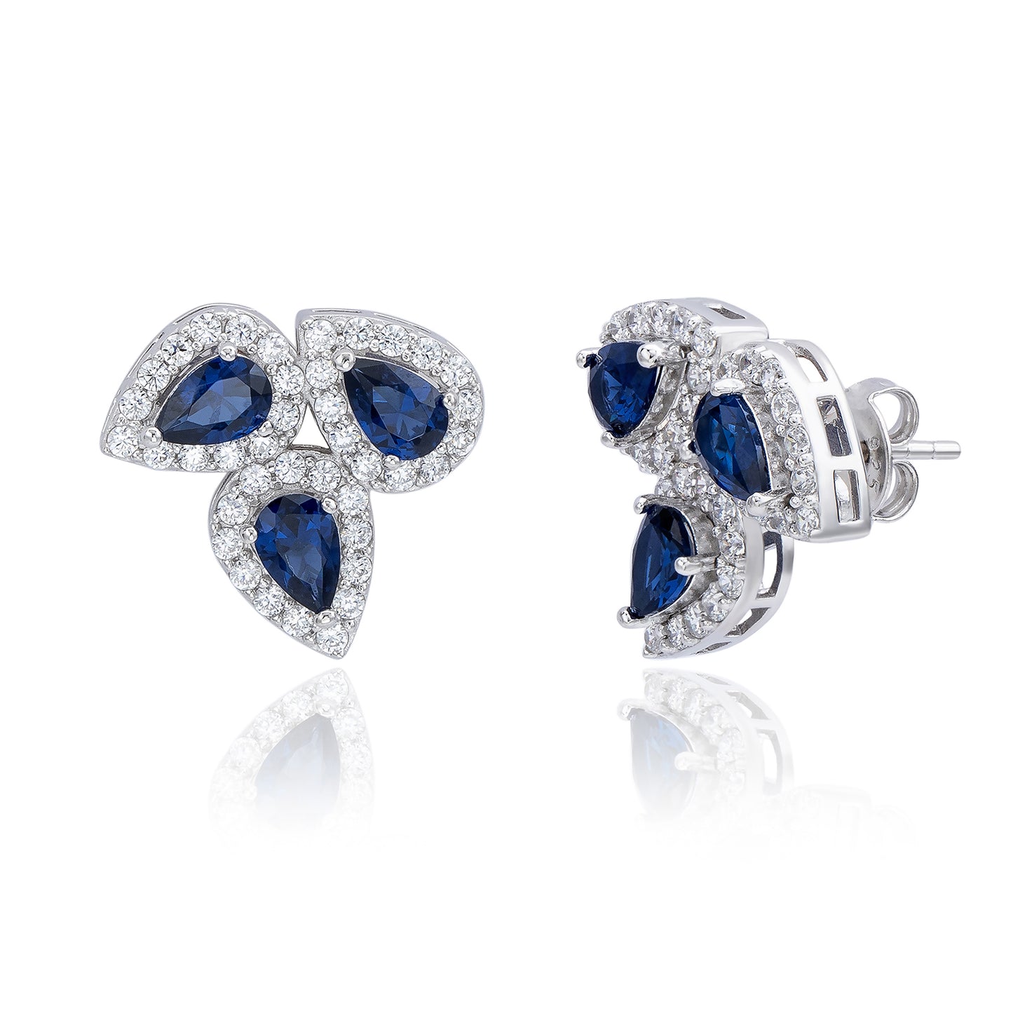 Suzy Levian Sterling Silver Pear Shape Blue & White Cubic Zirconia Earrings