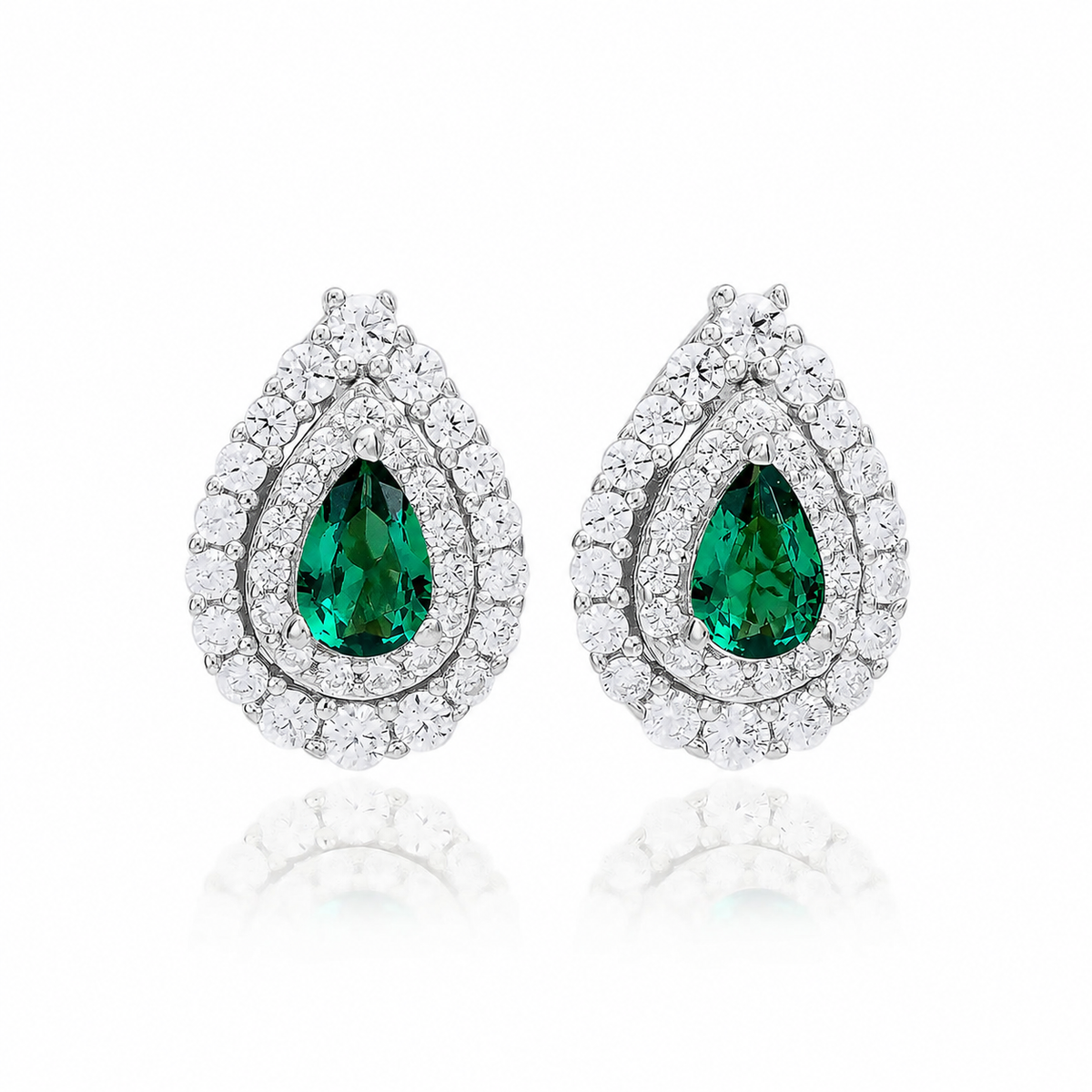 Suzy Levian Sterling Silver Pear Shape Green & White Cubic Zirconia Earrings