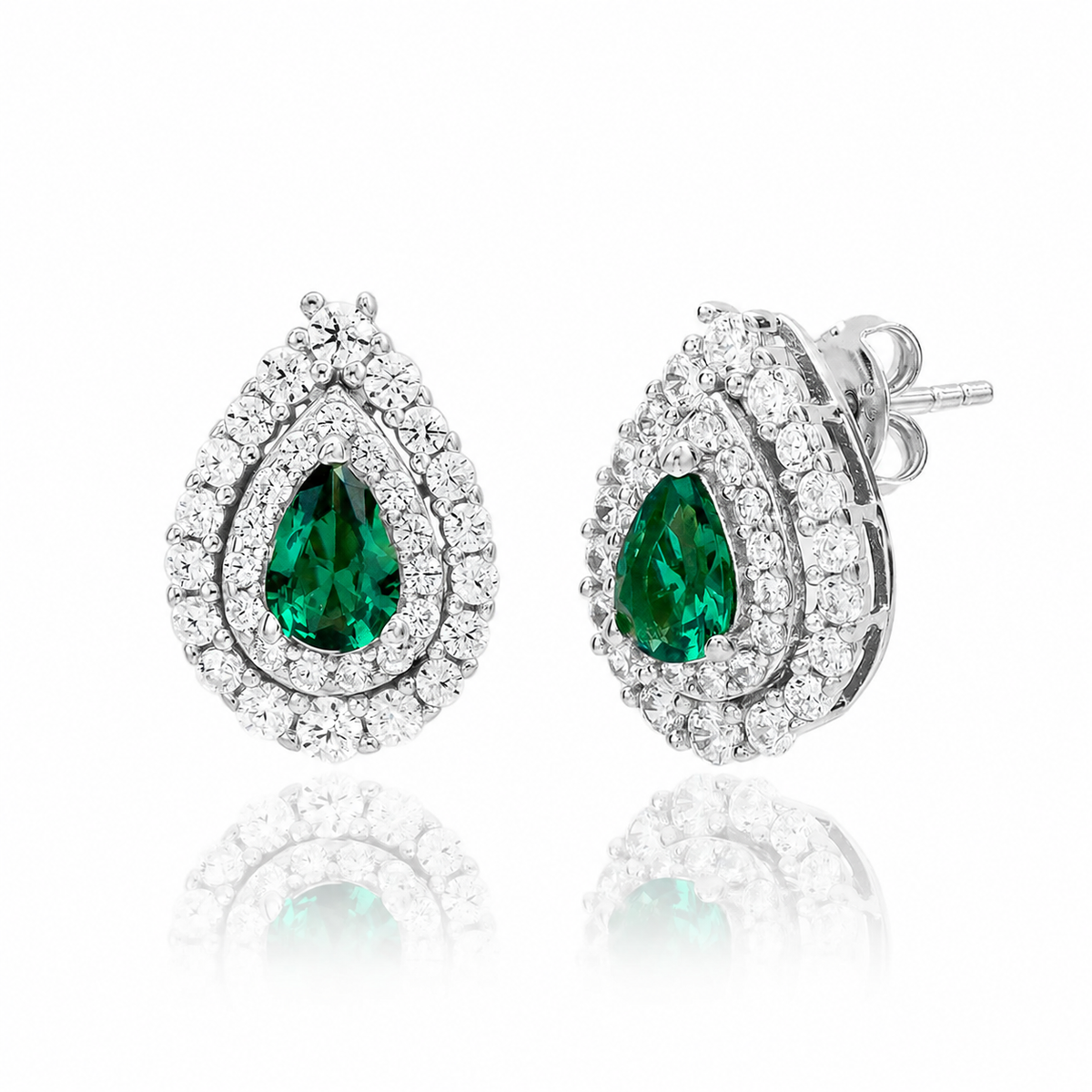 Suzy Levian Sterling Silver Pear Shape Green & White Cubic Zirconia Earrings