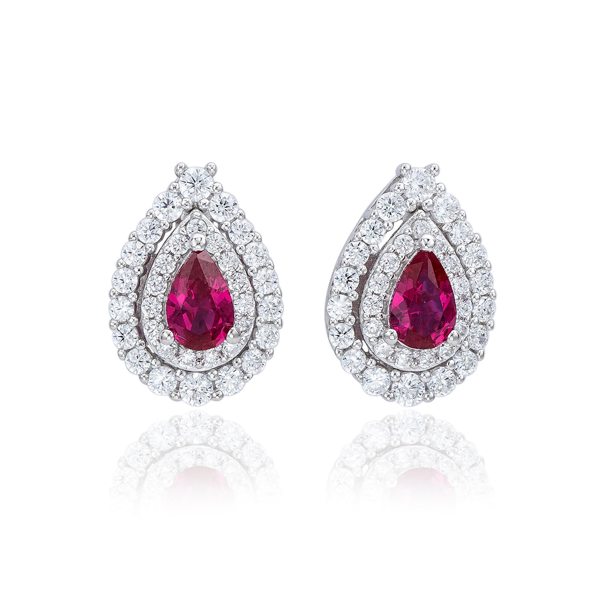 Suzy Levian Sterling Silver Pear Shape Red & White Cubic Zirconia Earrings