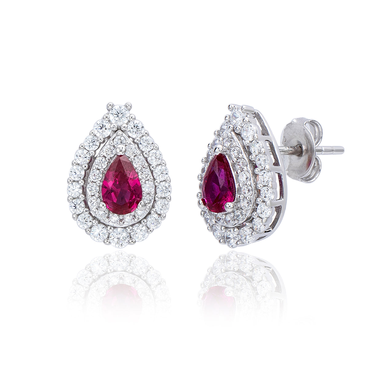 Suzy Levian Sterling Silver Pear Shape Red & White Cubic Zirconia Earrings