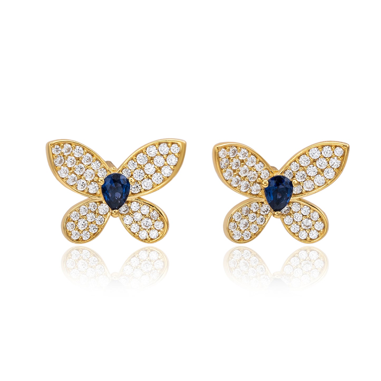 Suzy Levian Yellow Sterling Silver Blue & White Cubic Zirconia Pave Butterfly Earrings