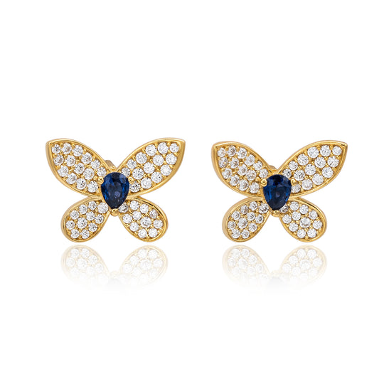 Suzy Levian Yellow Sterling Silver Blue & White Cubic Zirconia Pave Butterfly Earrings