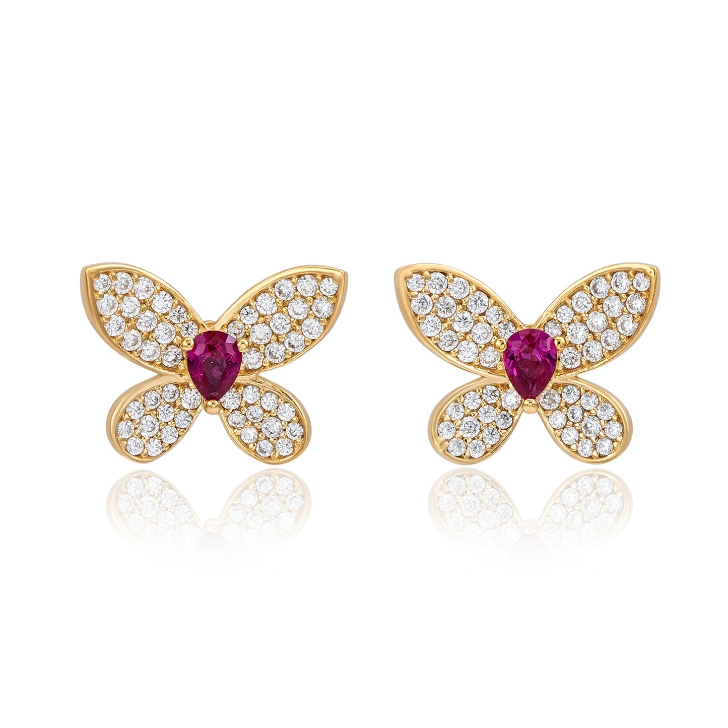 Suzy Levian Yellow Sterling Silver Red & White Cubic Zirconia Pave Butterfly Earrings