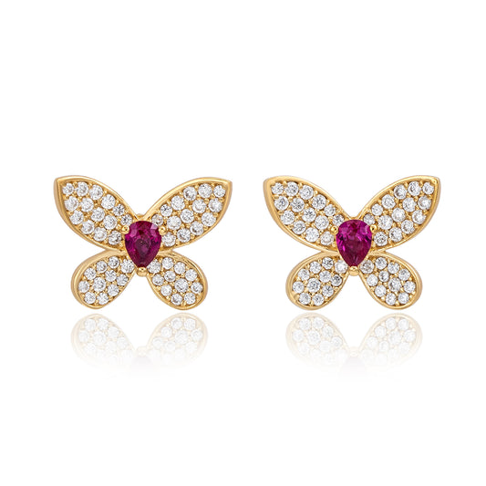 Suzy Levian Yellow Sterling Silver Red & White Cubic Zirconia Pave Butterfly Earrings