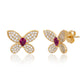 Suzy Levian Yellow Sterling Silver Red & White Cubic Zirconia Pave Butterfly Earrings