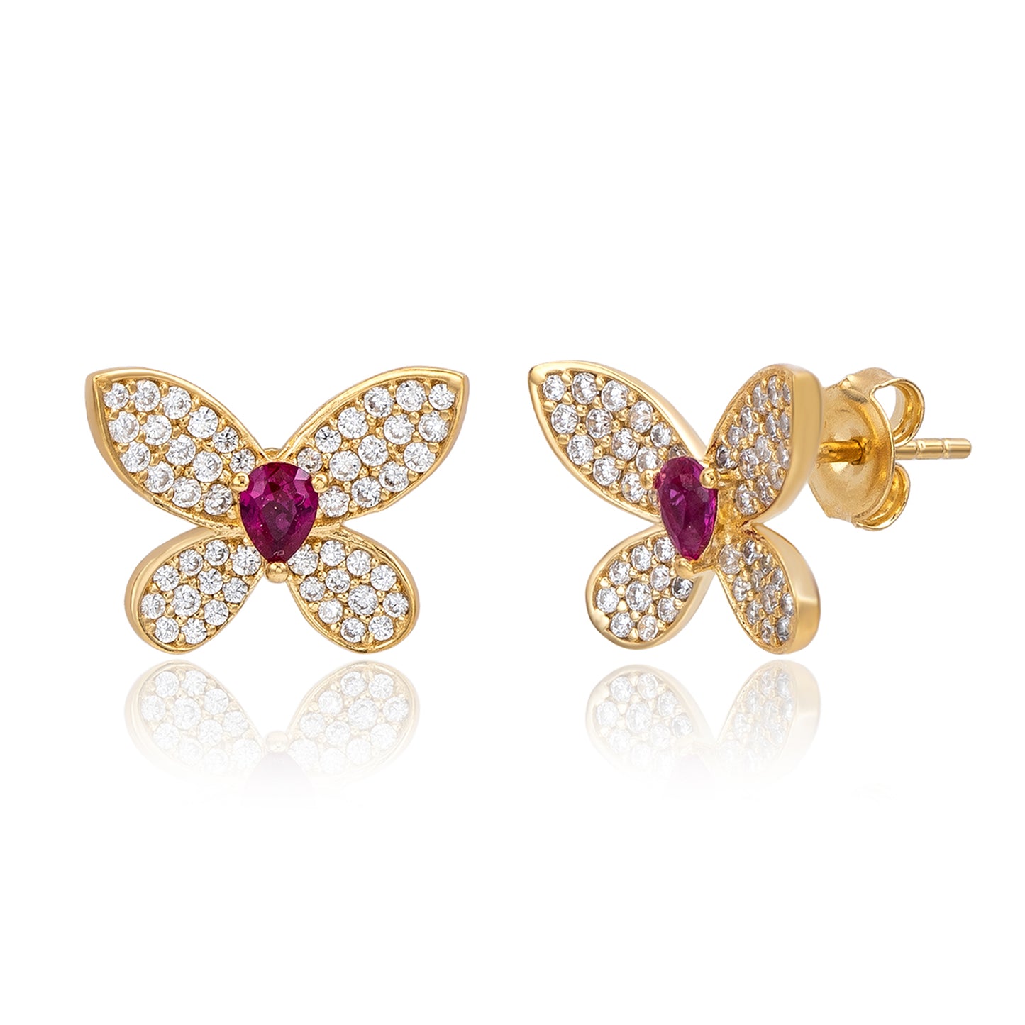 Suzy Levian Yellow Sterling Silver Red & White Cubic Zirconia Pave Butterfly Earrings