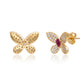 Suzy Levian Yellow Sterling Silver Red & White Cubic Zirconia Pave Butterfly Earrings