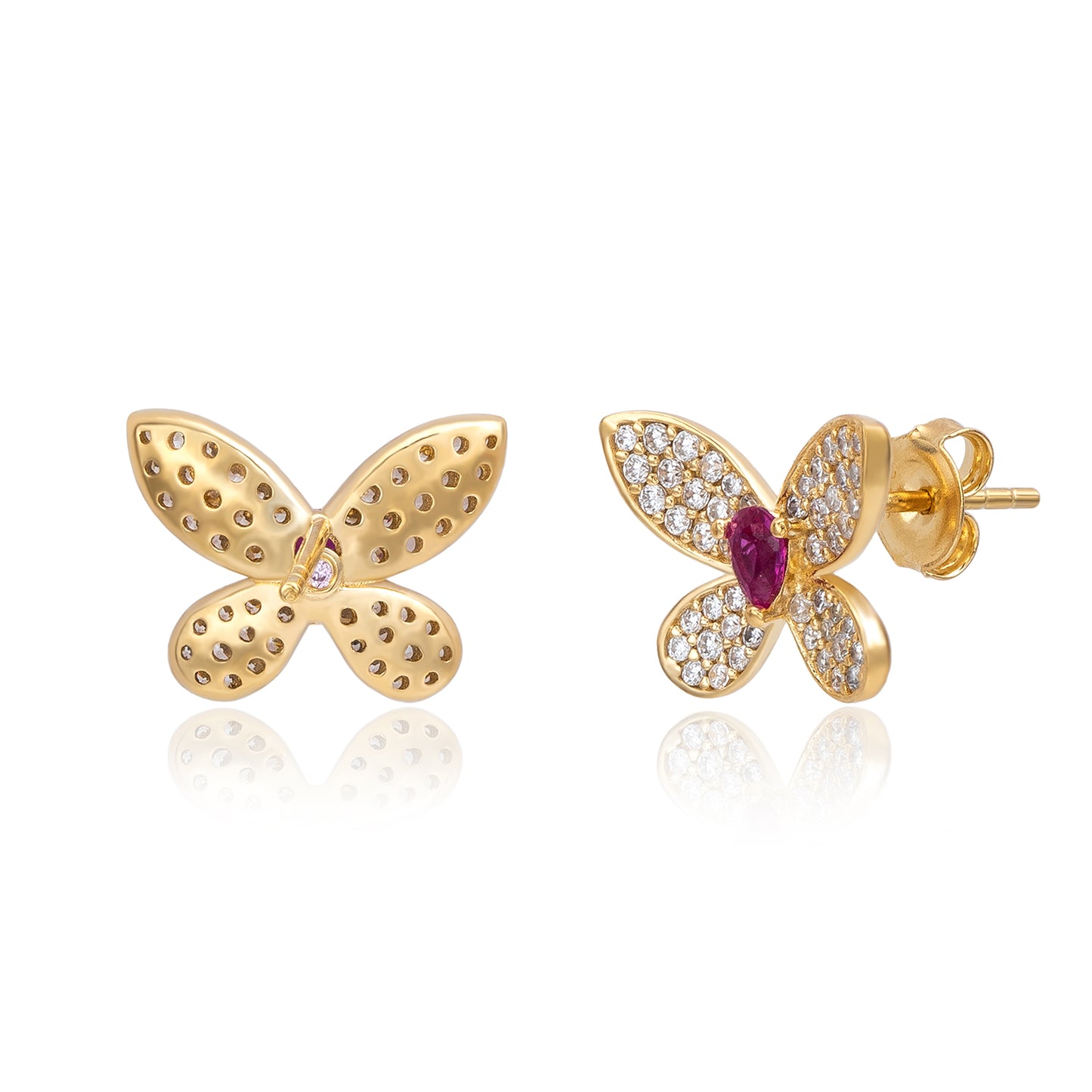 Suzy Levian Yellow Sterling Silver Red & White Cubic Zirconia Pave Butterfly Earrings