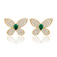 Suzy Levian Yellow Sterling Silver Green & White Cubic Zirconia Pave Butterfly Earrings