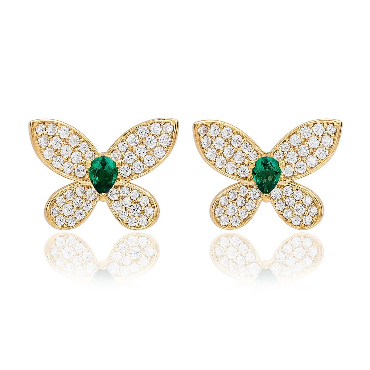 Suzy Levian Yellow Sterling Silver Green & White Cubic Zirconia Pave Butterfly Earrings
