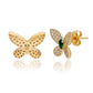 Suzy Levian Yellow Sterling Silver Green & White Cubic Zirconia Pave Butterfly Earrings