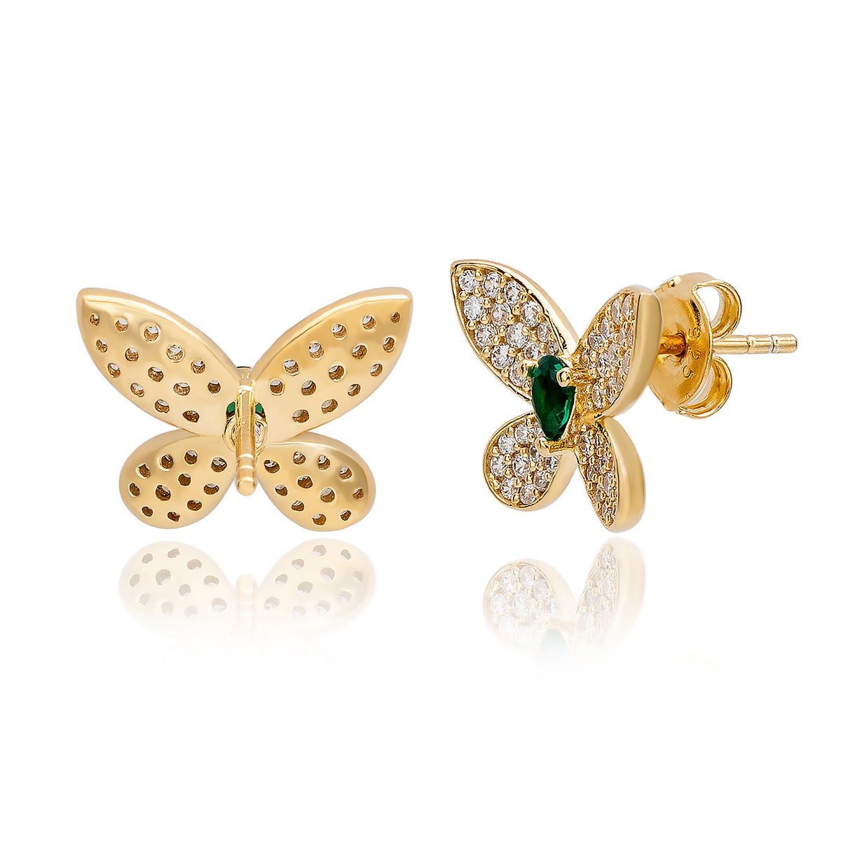 Suzy Levian Yellow Sterling Silver Green & White Cubic Zirconia Pave Butterfly Earrings