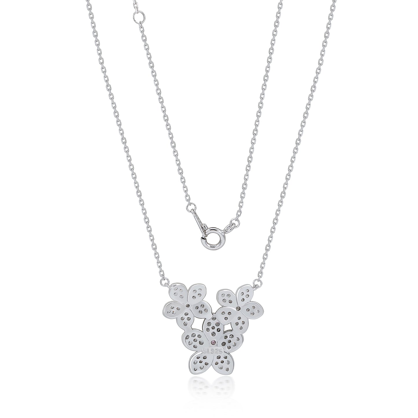 Suzy Levian Sterling Silver White Cubic Zirconia Cluster Flower Trio Necklace