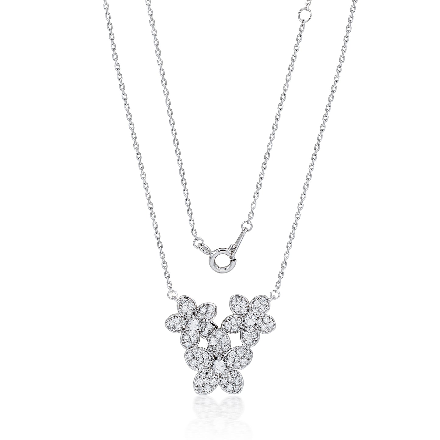 Suzy Levian Sterling Silver White Cubic Zirconia Cluster Flower Trio Necklace