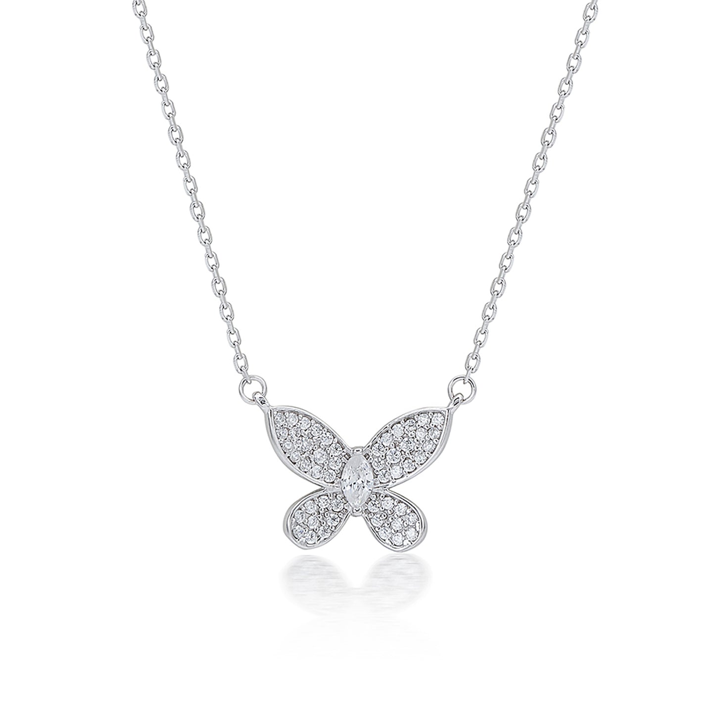 Suzy Levian Sterling Silver White Cubic Zirconia Pave Butterfly Necklace