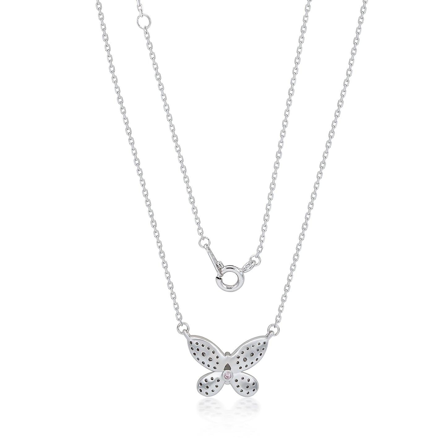 Suzy Levian Sterling Silver White Cubic Zirconia Pave Butterfly Necklace