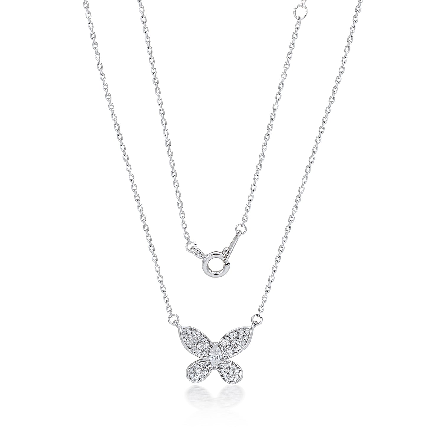 Suzy Levian Sterling Silver White Cubic Zirconia Pave Butterfly Necklace