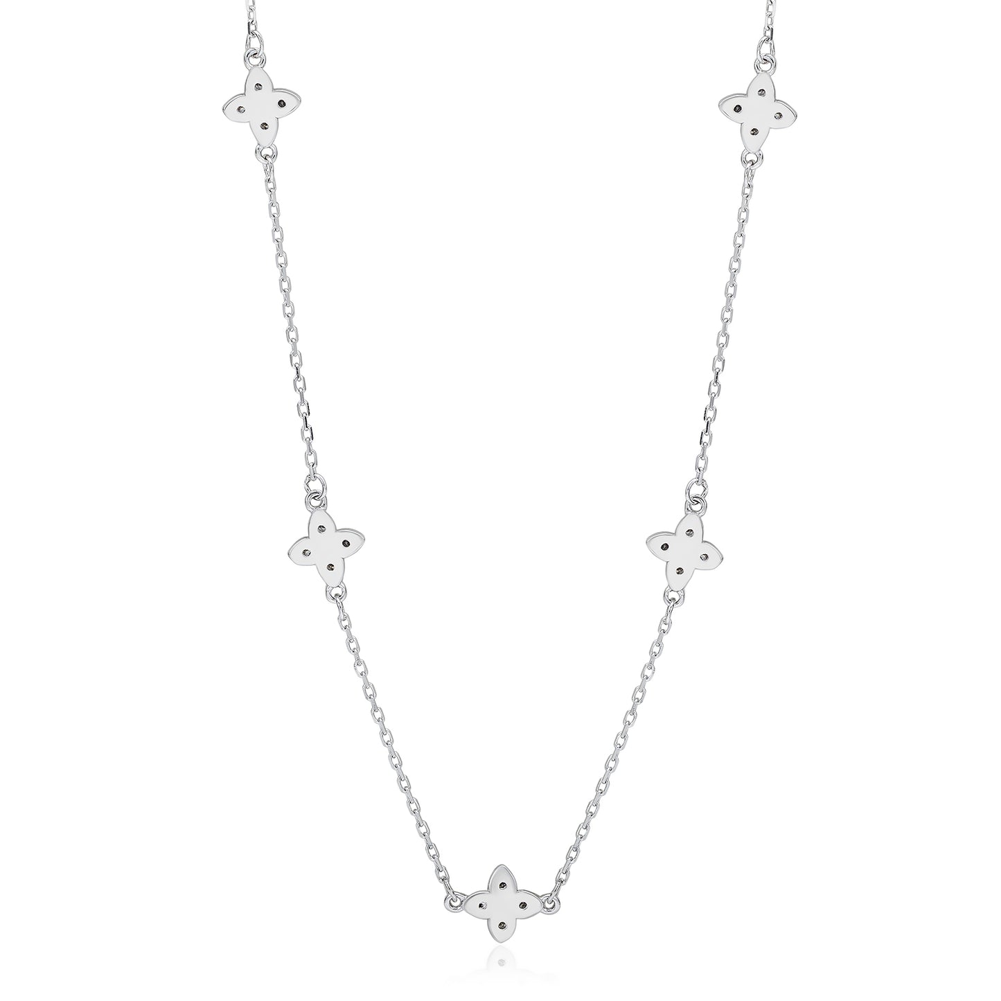 Suzy Levian Sterling Silver White Cubic Zirconia Flower Station Necklace