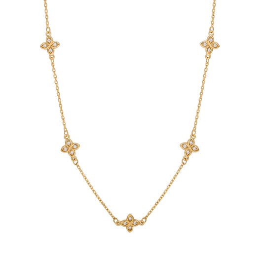 Suzy Levian Yellow Sterling Silver White Cubic Zirconia Flower Station Necklace