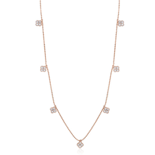 Suzy Levian Rose Sterling Silver White Cubic Zirconia Clover Drop Station Necklace