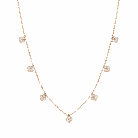 Suzy Levian Rose Sterling Silver White Cubic Zirconia Clover Drop Station Necklace