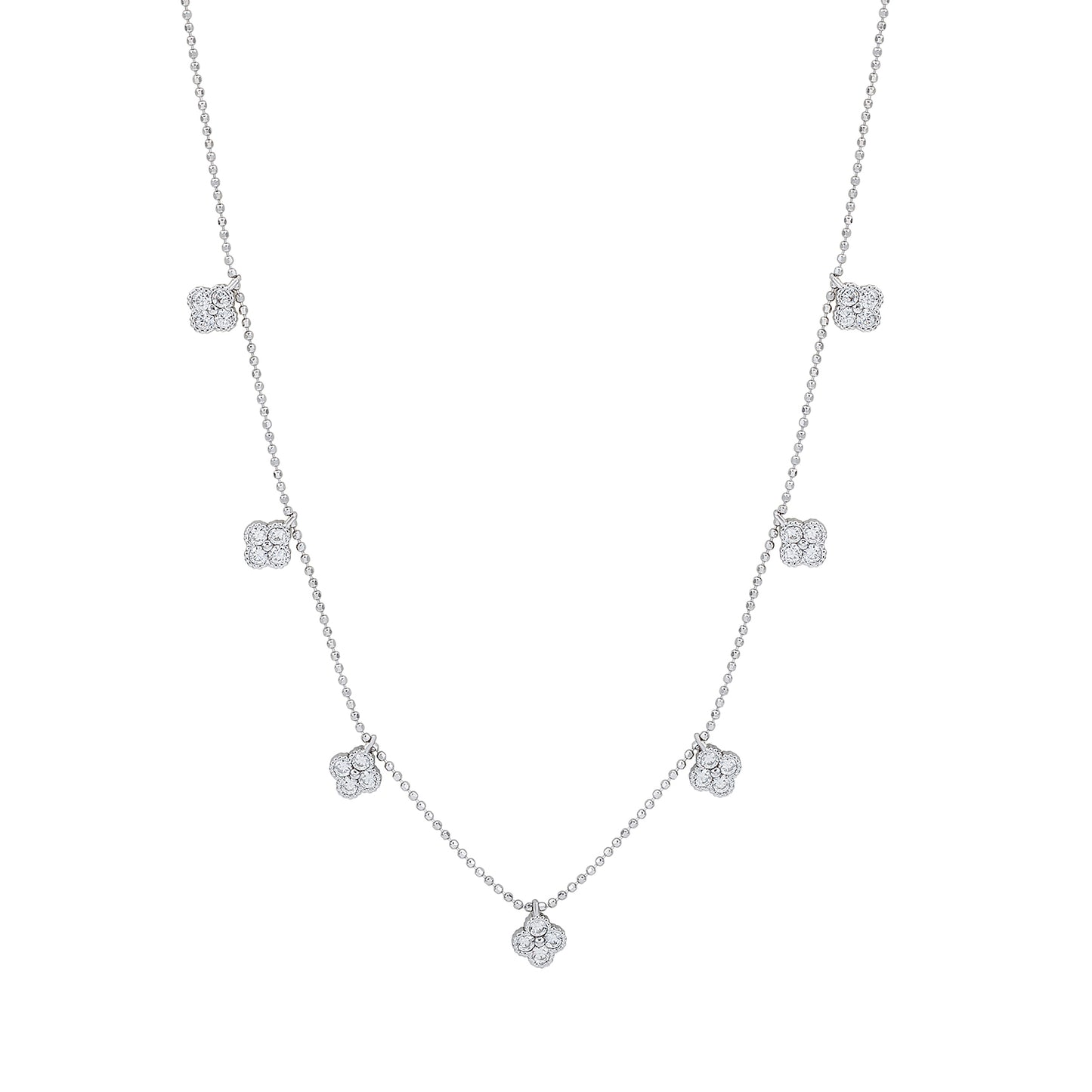 Suzy Levian Sterling Silver White Cubic Zirconia Clover Drop Station Necklace