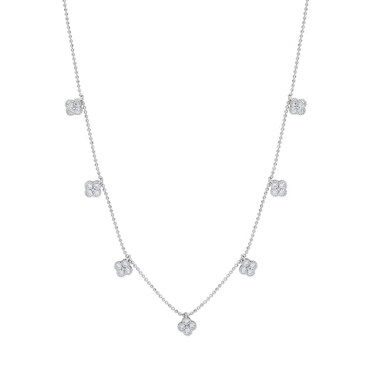 Suzy Levian Sterling Silver White Cubic Zirconia Clover Drop Station Necklace