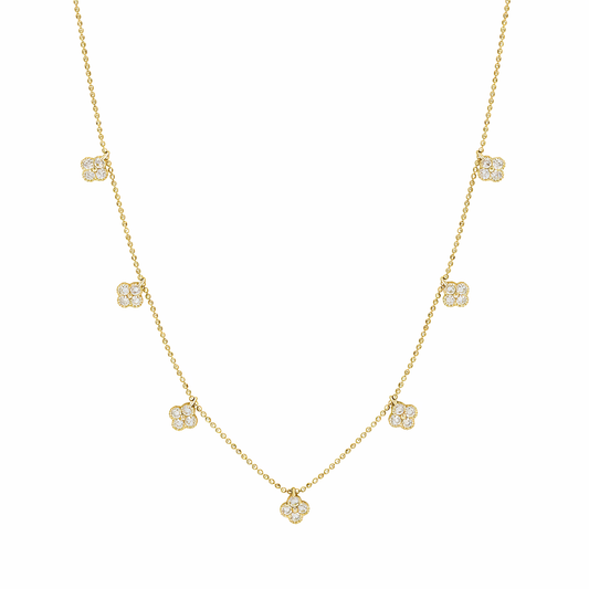 Suzy Levian Yellow Sterling Silver White Cubic Zirconia Clover Drop Station Necklace