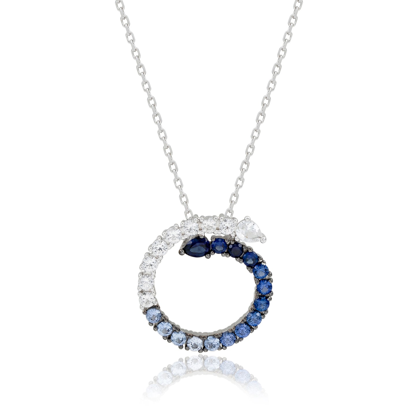 Suzy Levian Sterling Silver Blue Sapphire & Created White Sapphire Circle Journey Pendant Necklace