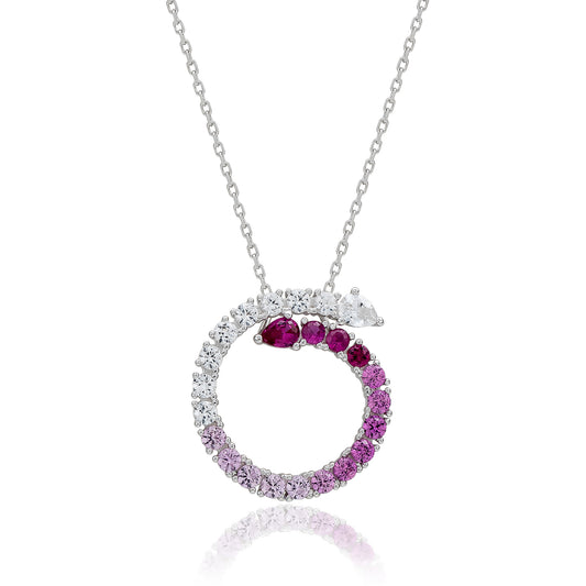 Suzy Levian Sterling Silver Pink Sapphire & Created White Sapphire Circle Journey Pendant Necklace