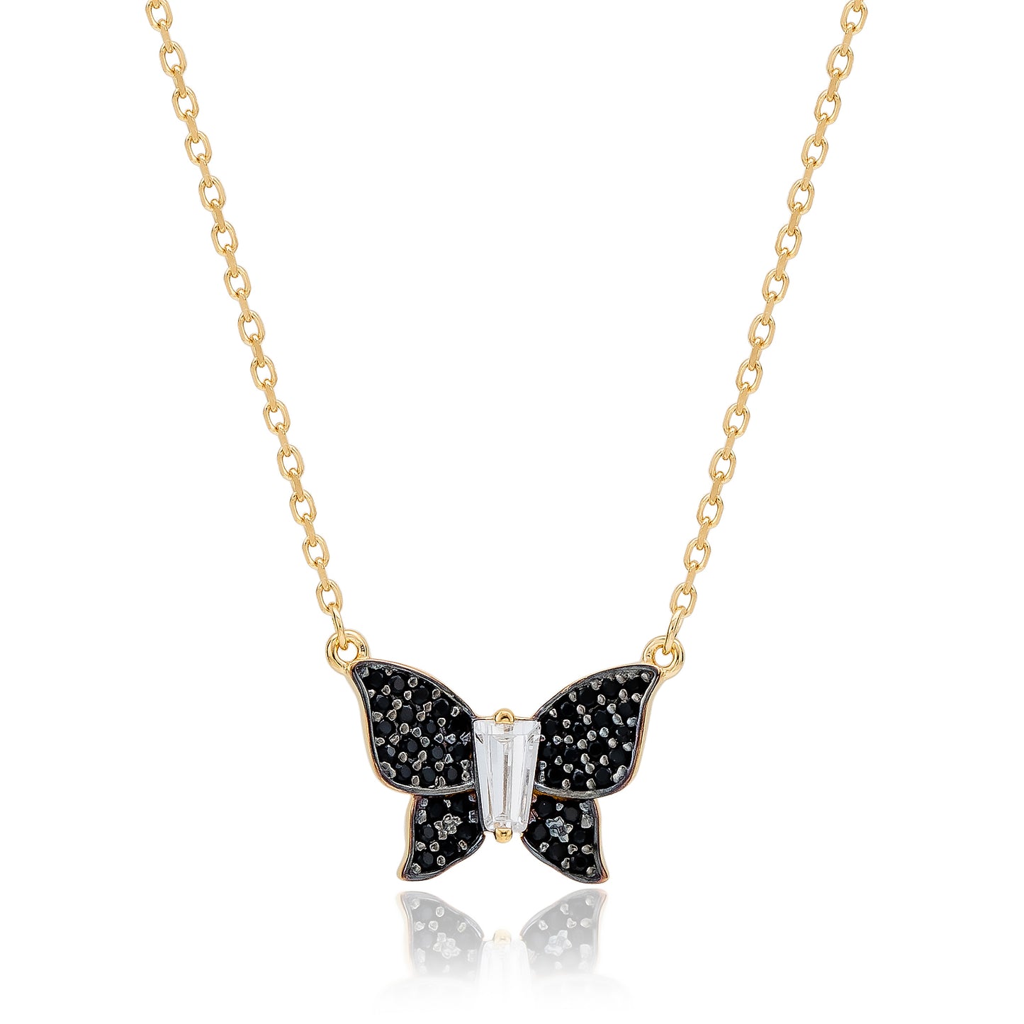 Suzy Levian Yellow Sterling Silver Black Cubic Zirconia Butterfly Necklace
