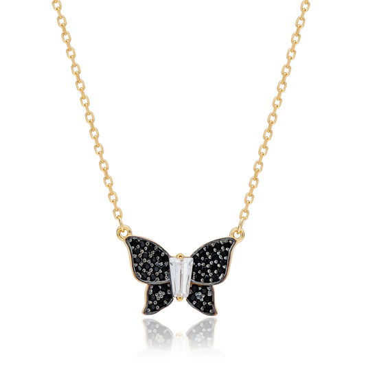 Suzy Levian Yellow Sterling Silver Black Cubic Zirconia Butterfly Necklace