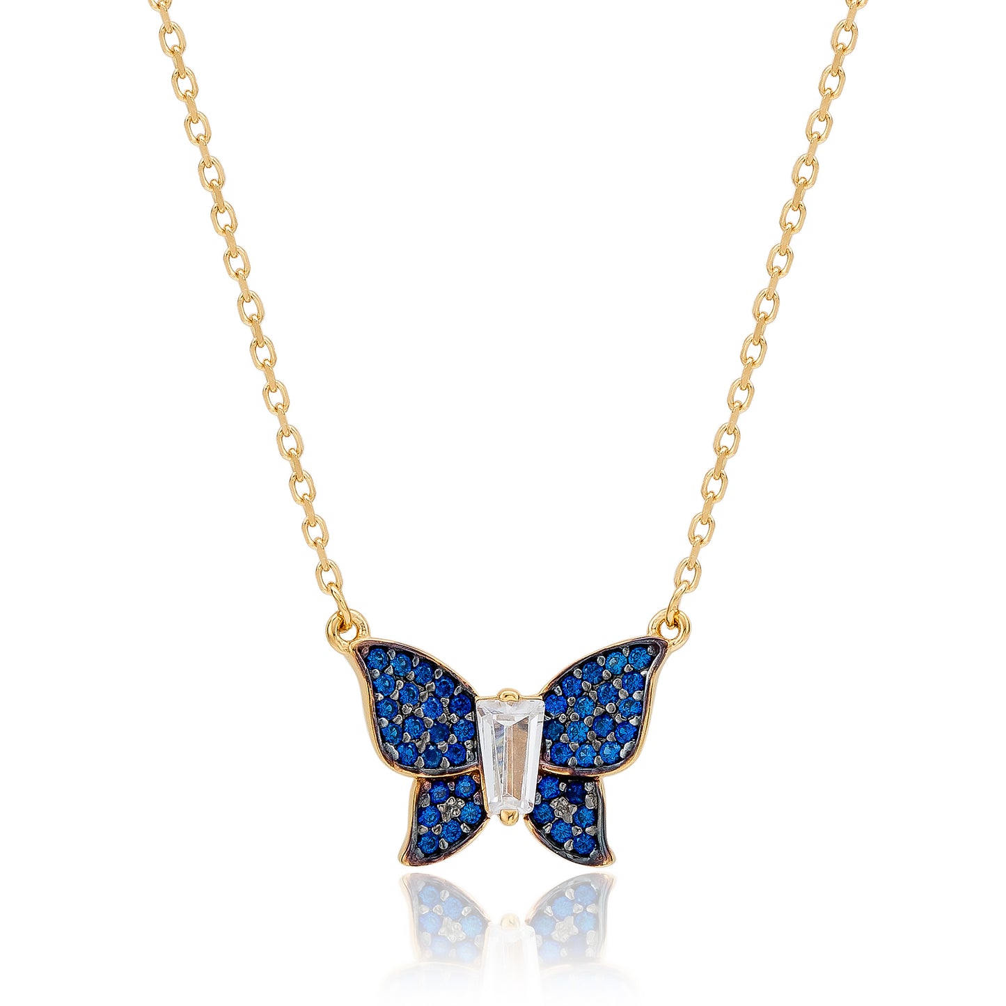 Suzy Levian Yellow Sterling Silver Blue Cubic Zirconia Butterfly Necklace